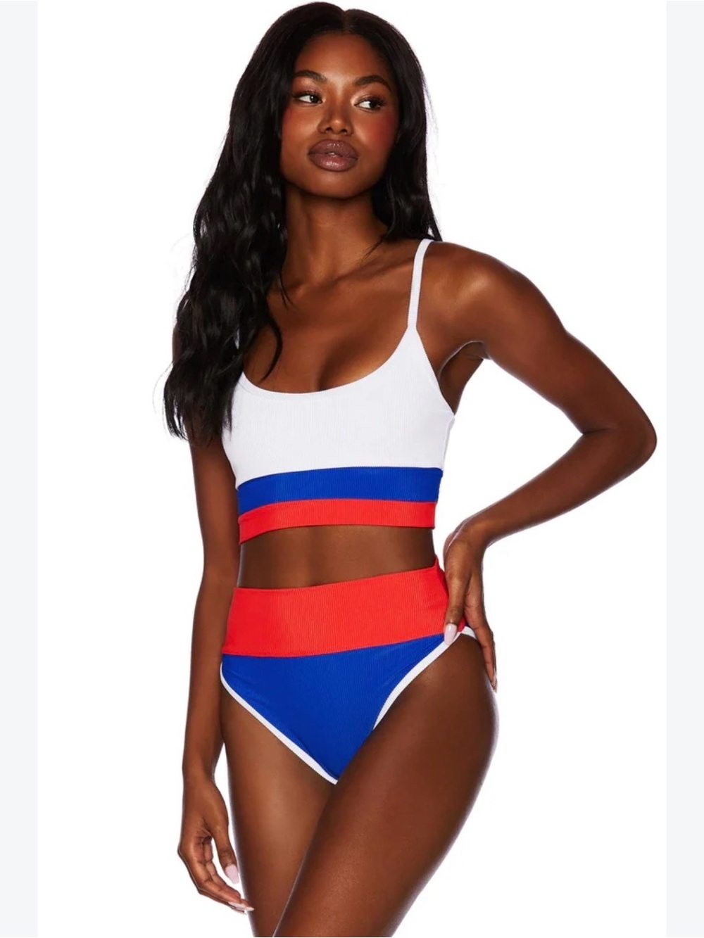 Beach Riot Colorblock High-Waist Bikini - White, Blue & Red